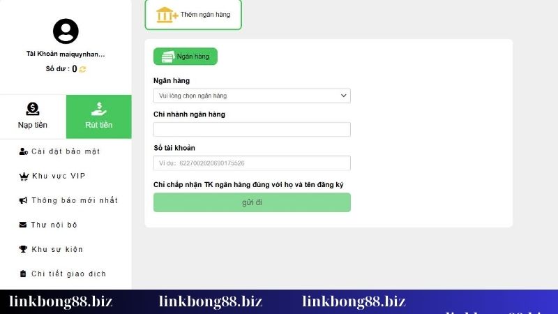 Rút tiền Bong88 - Tiết kiệm thời gian, không lo gián đoạn 4 Điền thông tin vào form và rút tiền